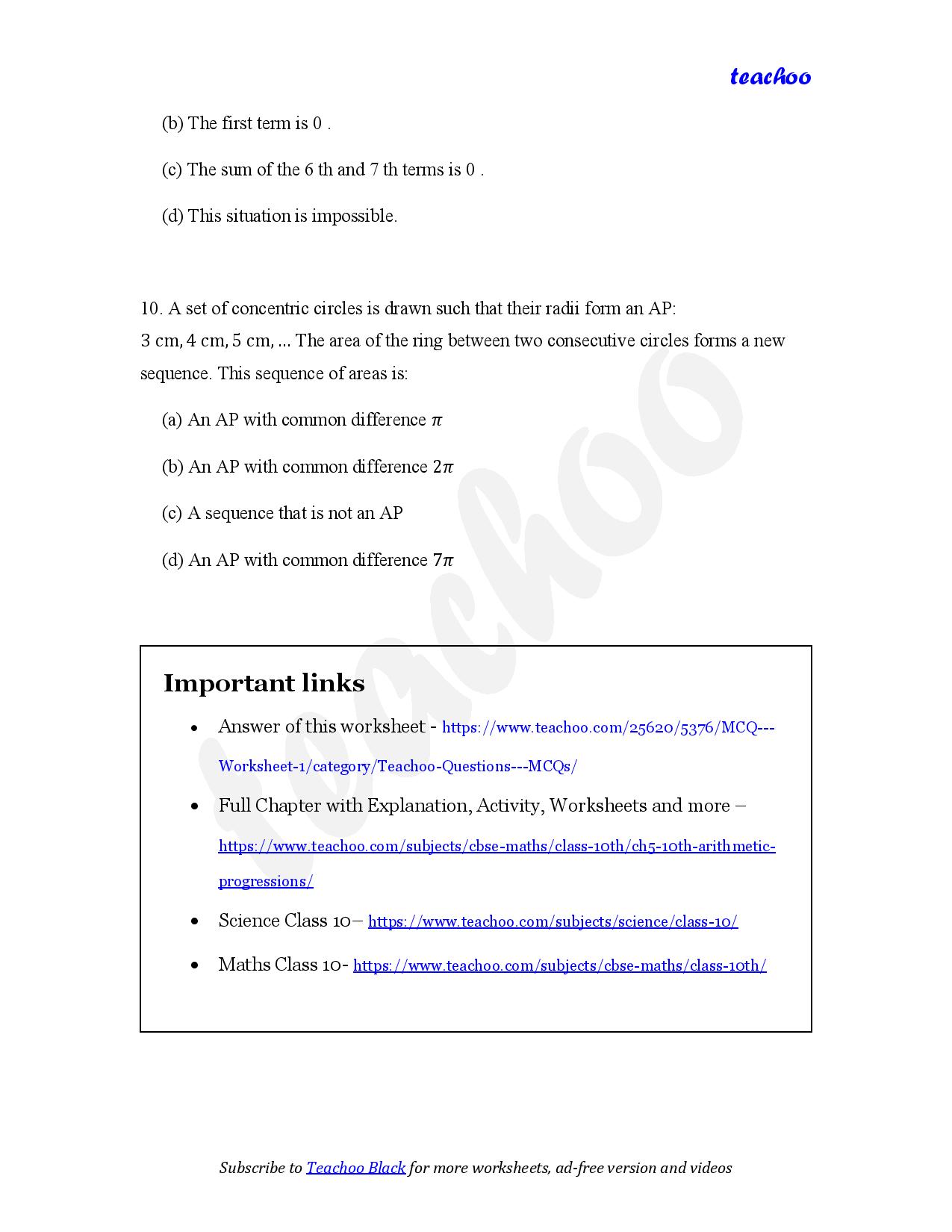 part 5 - MCQ - Worksheet 1 - Teachoo Questions - MCQs - Serial order wise - Chapter 5 Class 10 Arithmetic Progressions