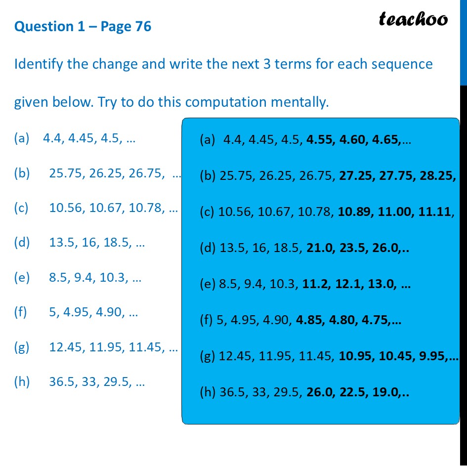 Worksheet on Decimal Sequences (Download PDF + Answers) - Teachoo - Decimal Sequences