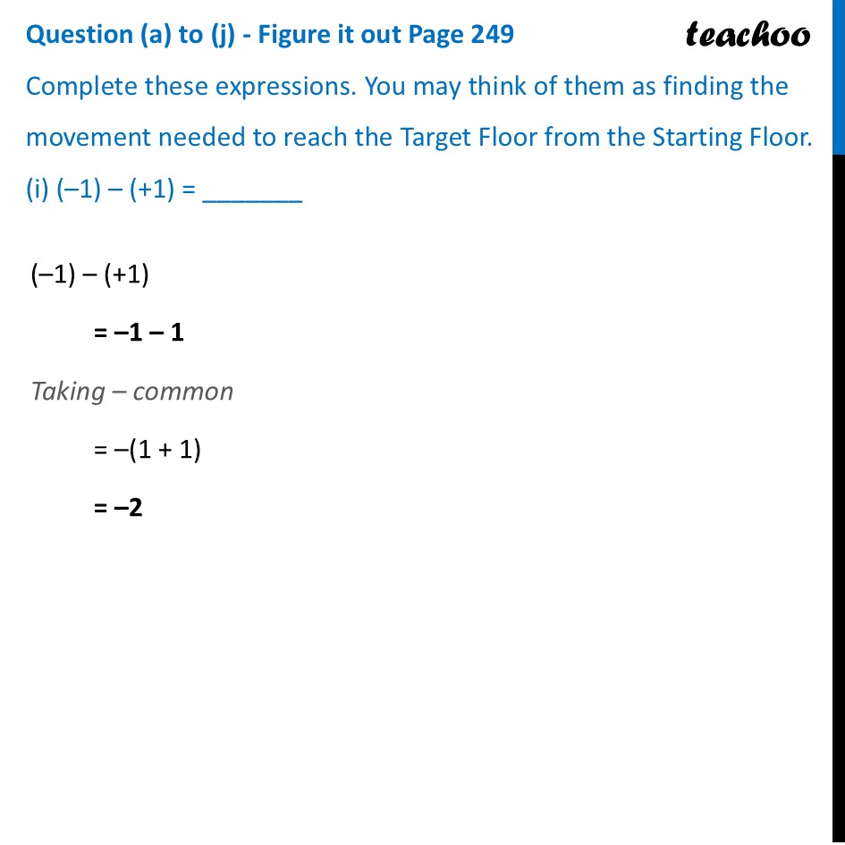 part 9 - Question (a) to (j) - Figure it out Page 249 - Subtraction of Integers - Chapter 10 Class 6 - The other side of Zero (Ganita Prakash) - Class 6 (Ganita Prakash & Old NCERT)