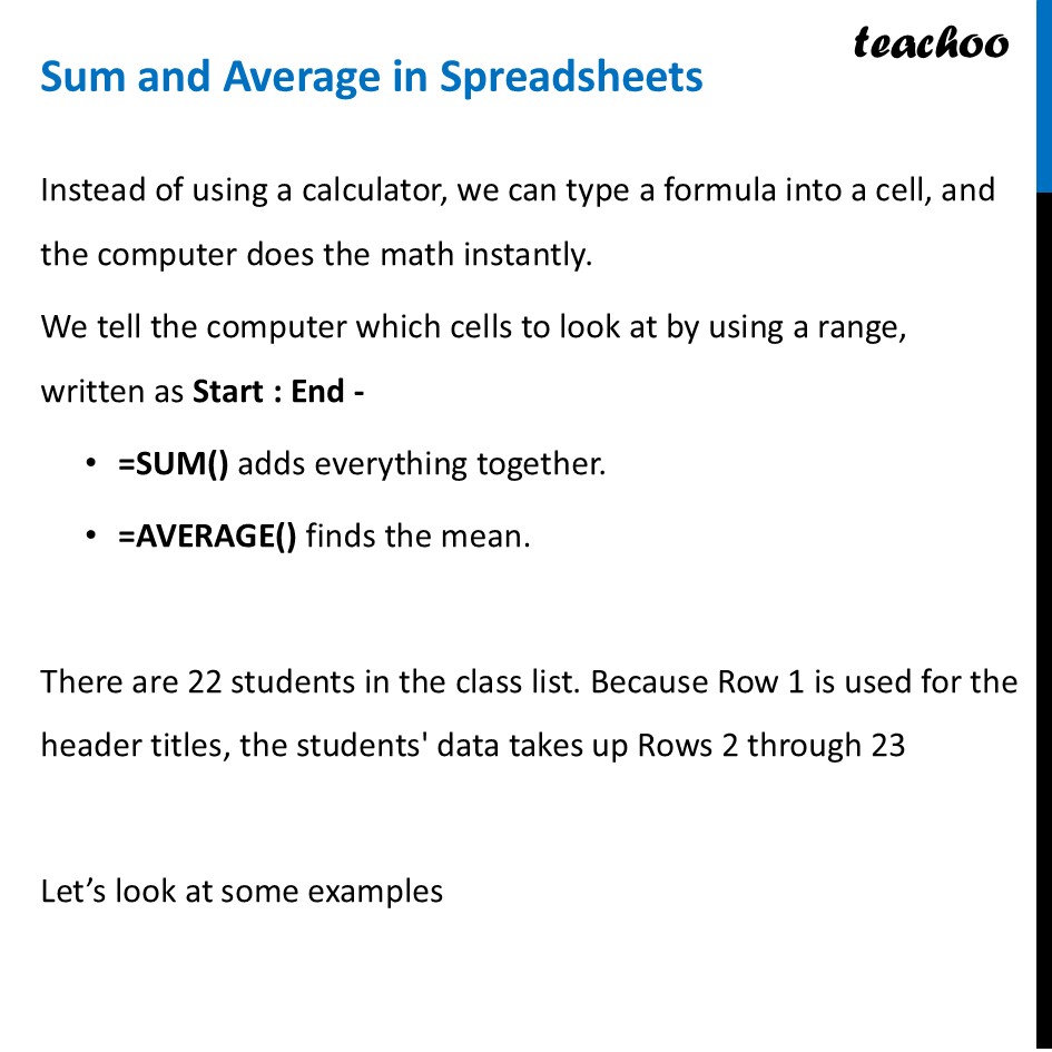 Sum and Average in Spreadsheets - Formula [with Examples] - Class 8 - Spreadsheets