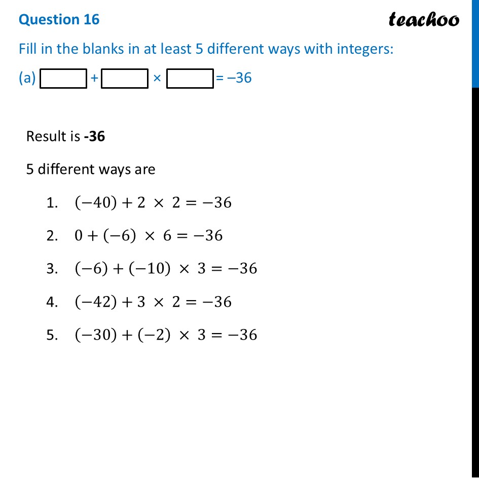 [Maths] Fill in the blanks in at least 5 different ways with integers - Figure it out - Page 42, 43, 44