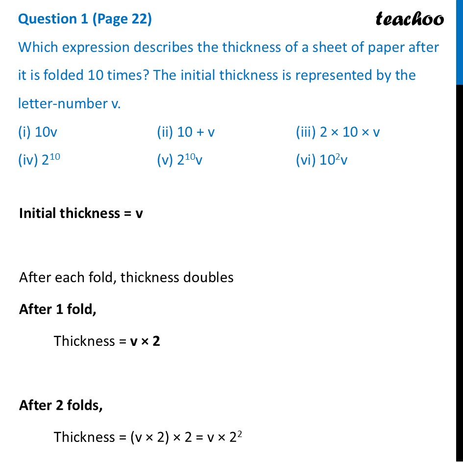 Which expression describes the thickness of a sheet of paper after - Exponential Notation and Operations