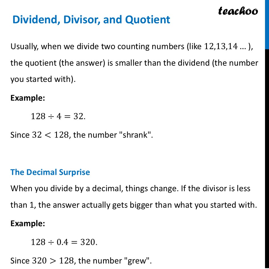 Dividend, Divisor, and Quotient - For Decimal Division [Teachoo] - Dividend, Divisor, and Quotient