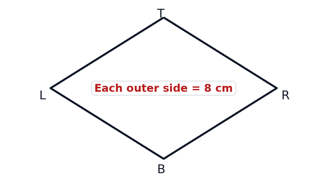 Outer boundary after joining two equilateral triangles of side 8 cm.