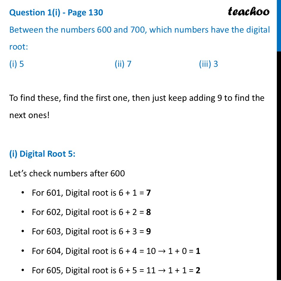 Between the numbers 600 and 700, which numbers have the digital root: - Digital Roots