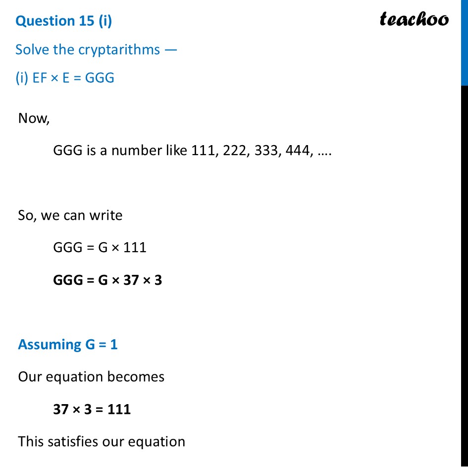 [Class 8] Solve the cryptarithms: (i) EF × E = GGG (ii) WOW × 5 = MEOW - Figure it out - Page 132, 133, 134