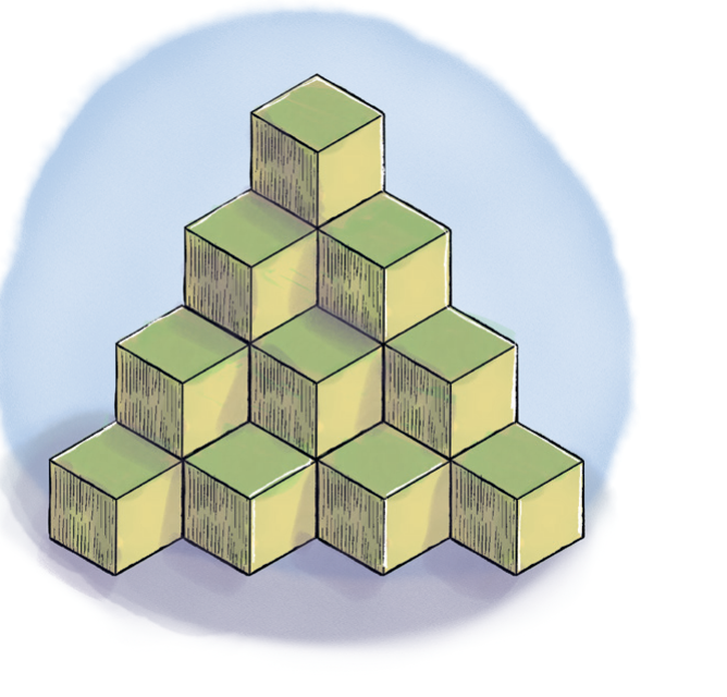 A triangular stack with rows of one, two, three and four visible cubes.