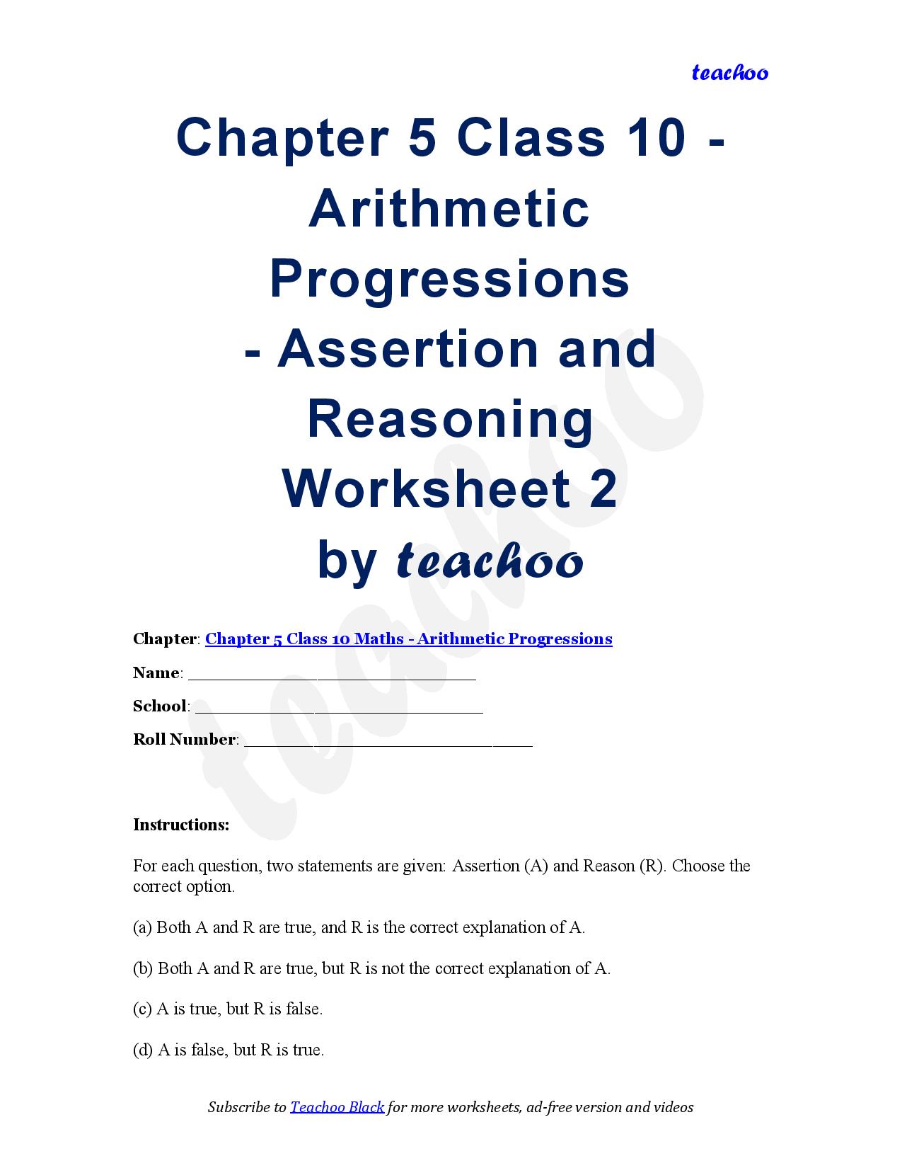 Class 10 A.P - Assertion Reasoning Questions Worksheet (with answer) - Teachoo Questions - Assertion Reasoning