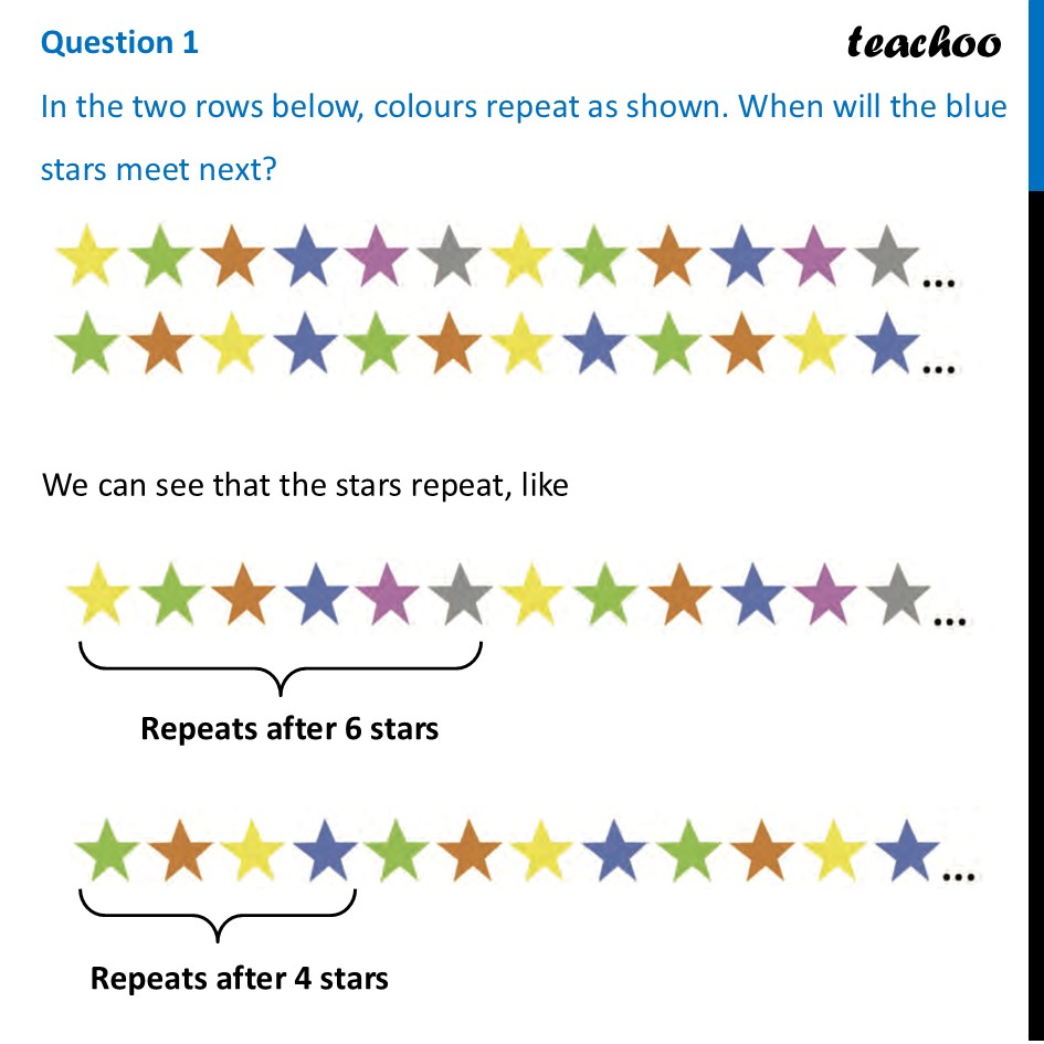 In the two rows below, colours repeat as shown. When will the blue - Figure it out - Page 63, 64