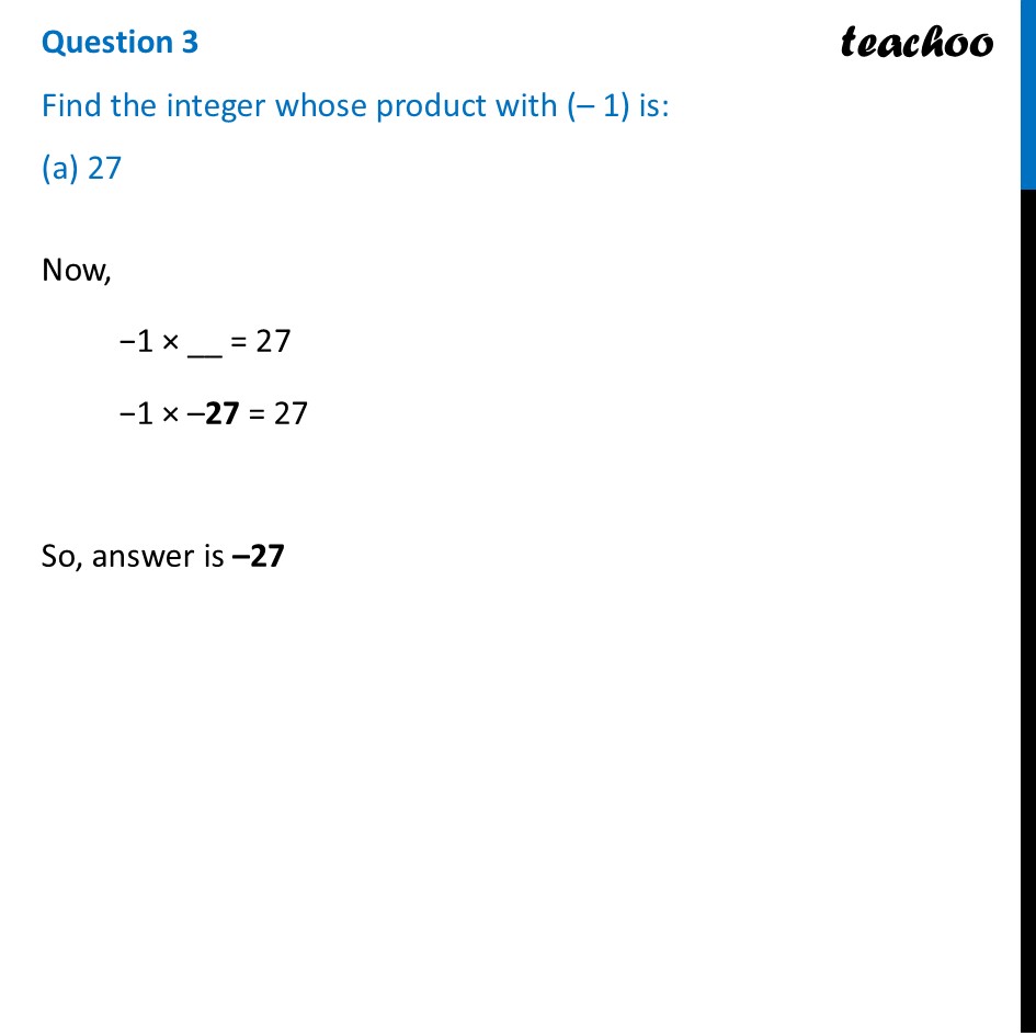 Find the integer whose product with (– 1) is: (a) 27 - Ganita Prakash - Figure it out - Page 42, 43, 44