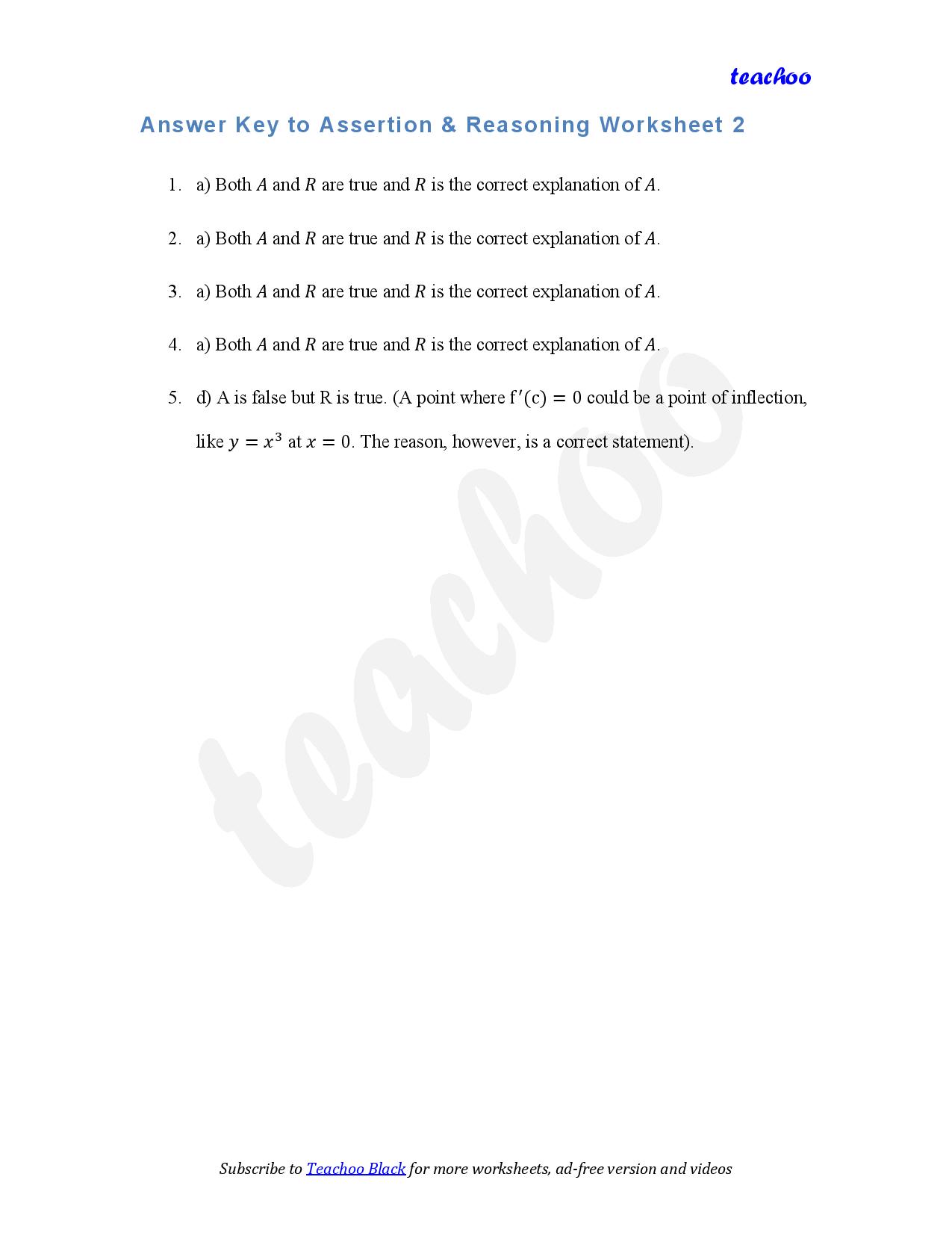 part 4 - Assertion Reasoning - Worksheet 2 - Teachoo Questions - Assertion Reasoning - Serial order wise - Chapter 6 Class 12 Application of Derivatives