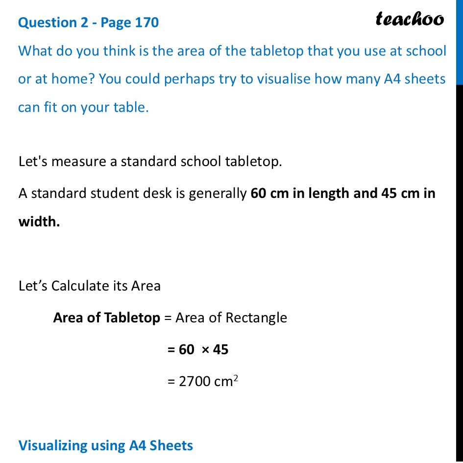 What do you think is the area of the tabletop that you use at school - Areas in Real Life
