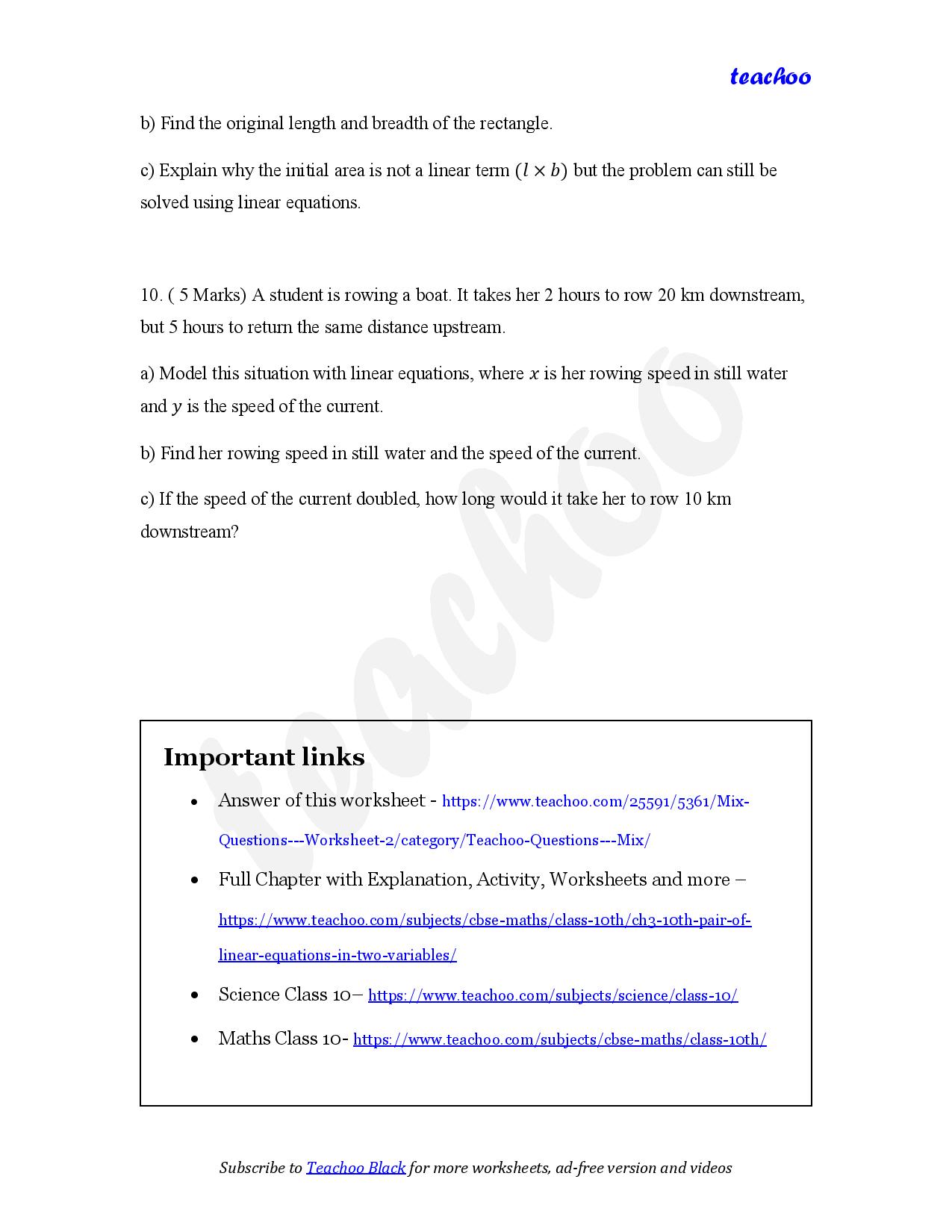 part 4 - Mix Questions - Worksheet 2 - Teachoo Questions - Mix - Serial order wise - Chapter 3 Class 10 Pair of Linear Equations in Two Variables