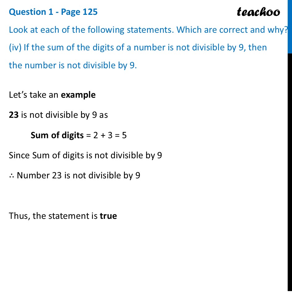 part 4 - Question 1 - Page 125 - Shortcut for Divisibility by 9 - Chapter 5 Class 8 - Number Play (Ganita Prakash) - Class 8 (Ganita Prakash - 1, 2 & Old NCERT)