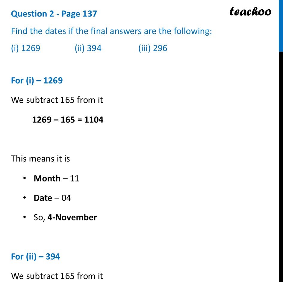 Find the dates if the final answers are the following: (i) 1269 - ‘Think of a Number’ Tricks