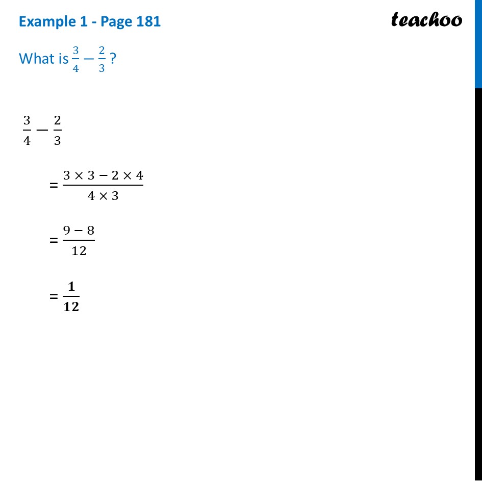 What is 3/4 – 2/3? - [Ganita Prakash Class 6] - Teachoo - Subtraction  - Subtraction of Fractions
