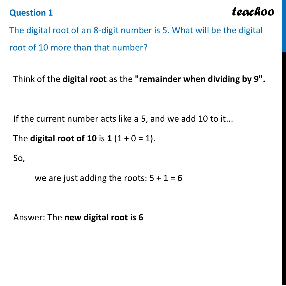 The digital root of an 8-digit number is 5. What will be the digital - Figure it out - Page 131