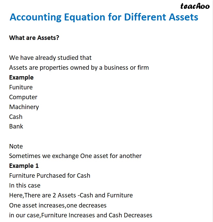 Accounting Equation for Different Assets - Class 11 TS Grewal - Chapter 5 - Accounting Equation