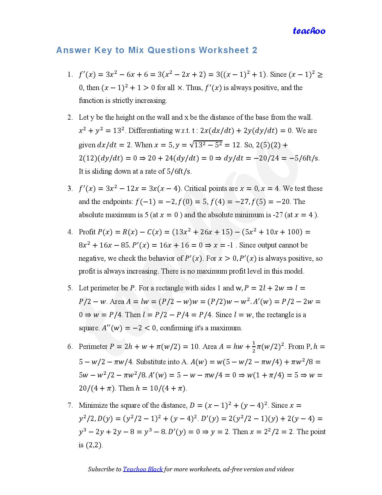 part 4 - Mix Questions - Worksheet 2 - Teachoo Questions - Mix - Serial order wise - Chapter 6 Class 12 Application of Derivatives