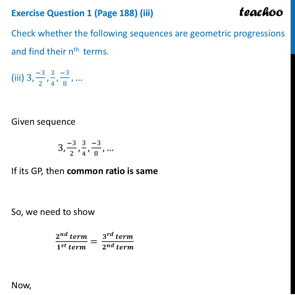 part 6 - Exercise Question 1 (Page 188) - Geometric Progressions - Chapter 8 - Predicting What Comes Next: Exploring Sequences & Progress - Class 9