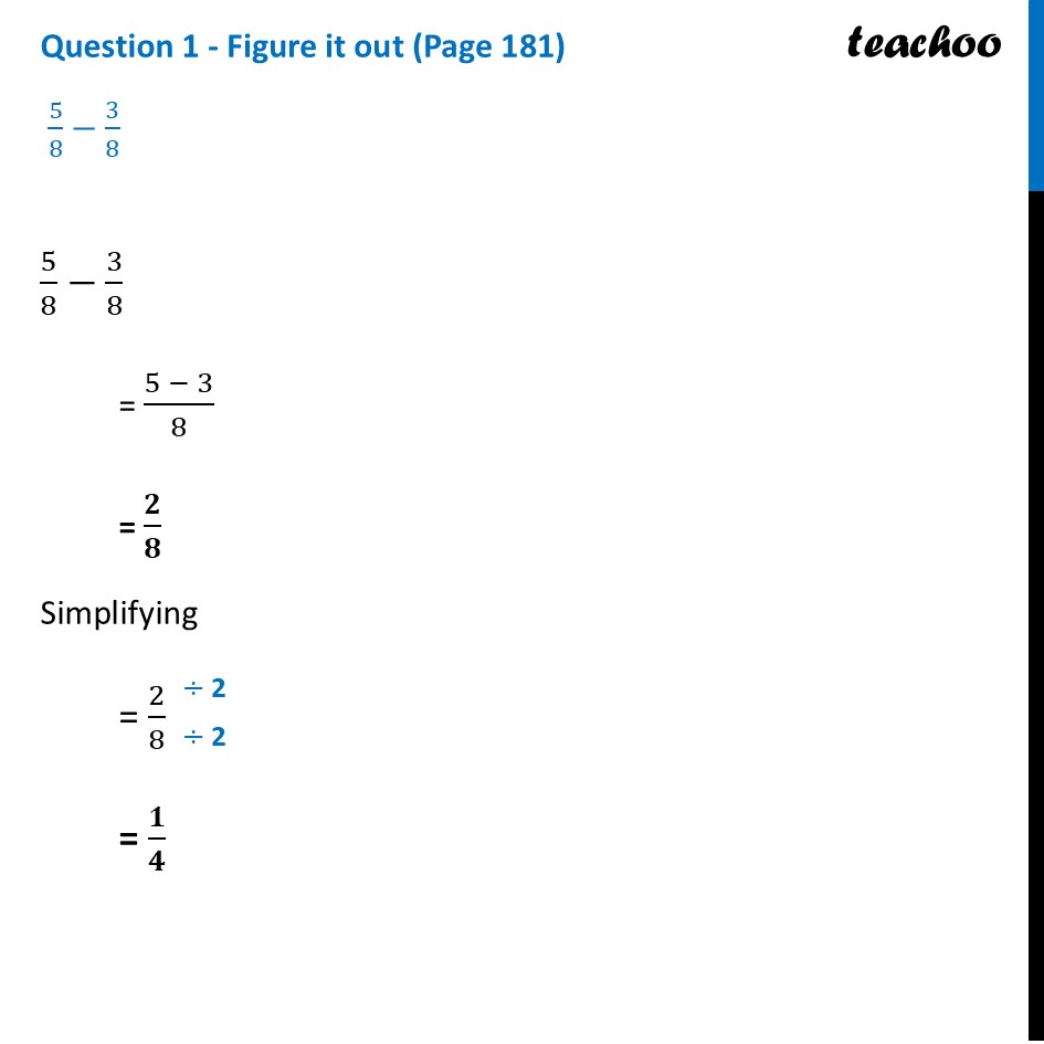 [Class 6 Fractions] Subtraction of 5/8 – 3/8 Explained - Teachoo - Subtraction of Fractions