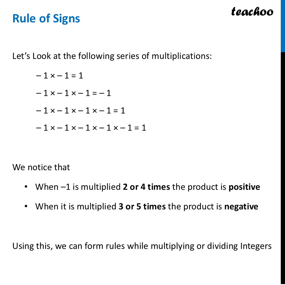 Rule of Signs - Class 7 Part 2 Operations With Integers [Teachoo] - Integer Expressions - Properties and Pattern