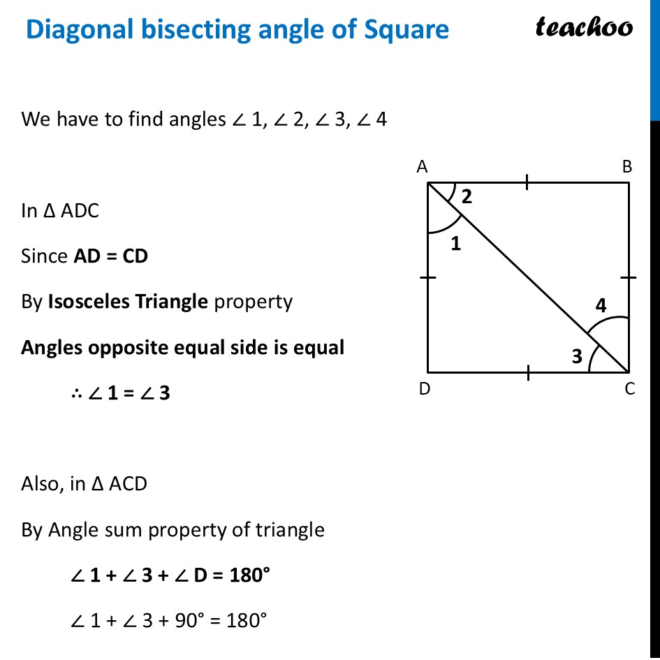 Diagonal bisecting angle of Square [Square Property] - Ganita Prakash - Square