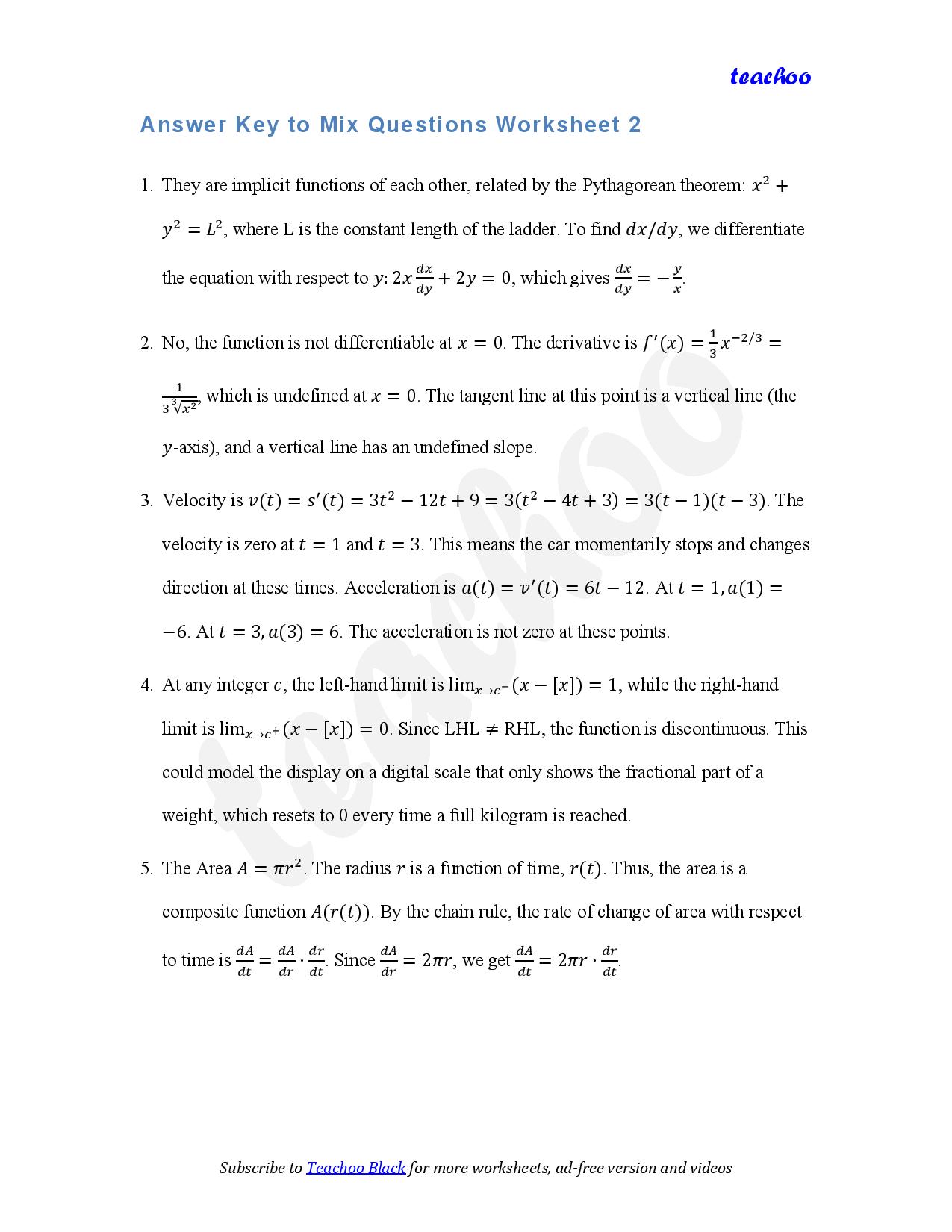 part 4 - Mix Questions - Worksheet 2 - Teachoo Questions - Mix - Serial order wise - Chapter 5 Class 12 Continuity and Differentiability