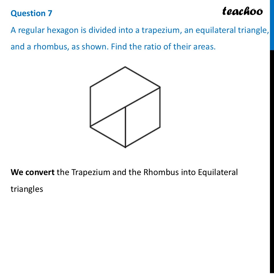 A regular hexagon is divided into a trapezium, an equilateral triangle - Figure it out - Page 169-170