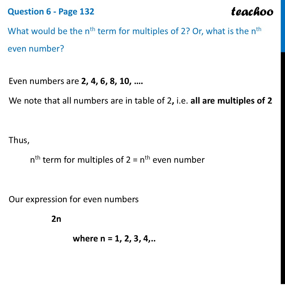 What would be the nth term for multiples of 2? Or, what is the nth - Parity of Expressions