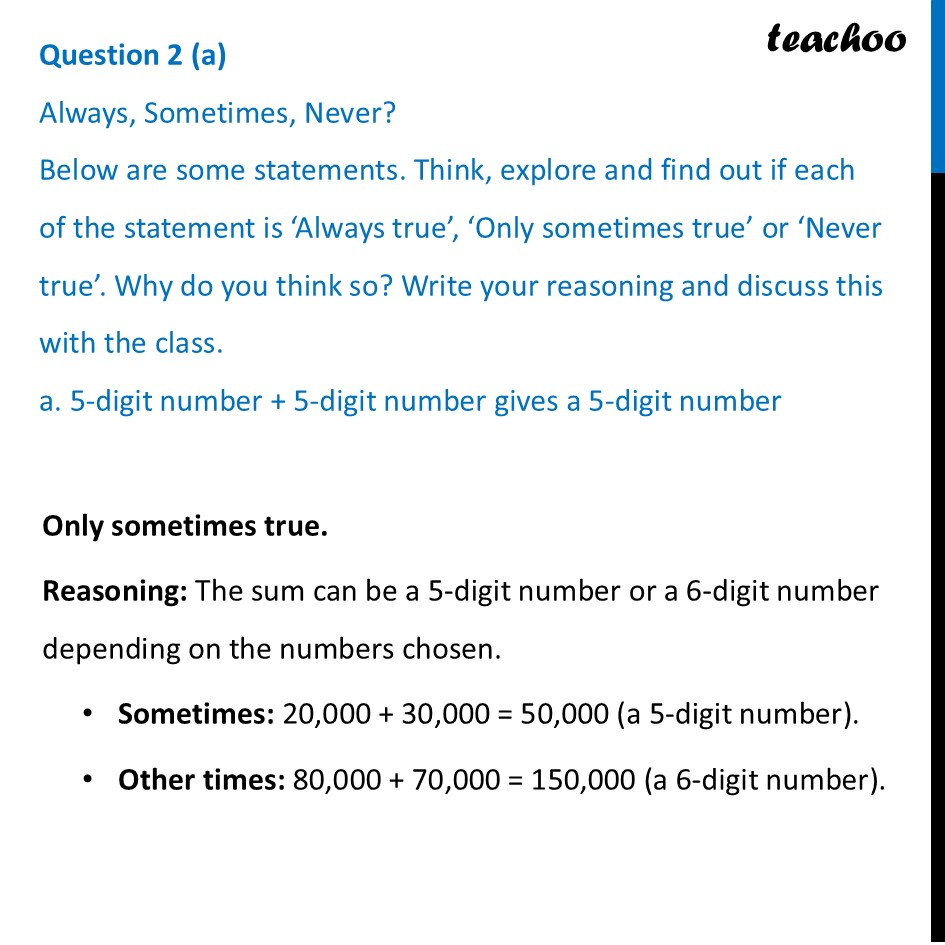 Always, Sometimes, Never? Below are some statements - Class 6 Maths - Mental Math