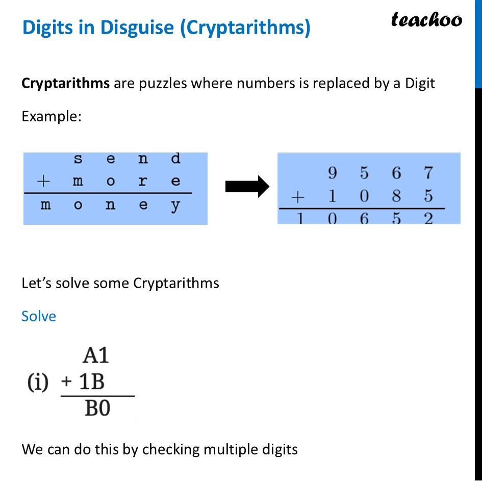 Digits in Disguise (Cryptarithms) - How to solve with 3+ Examples - Digits in Disguise