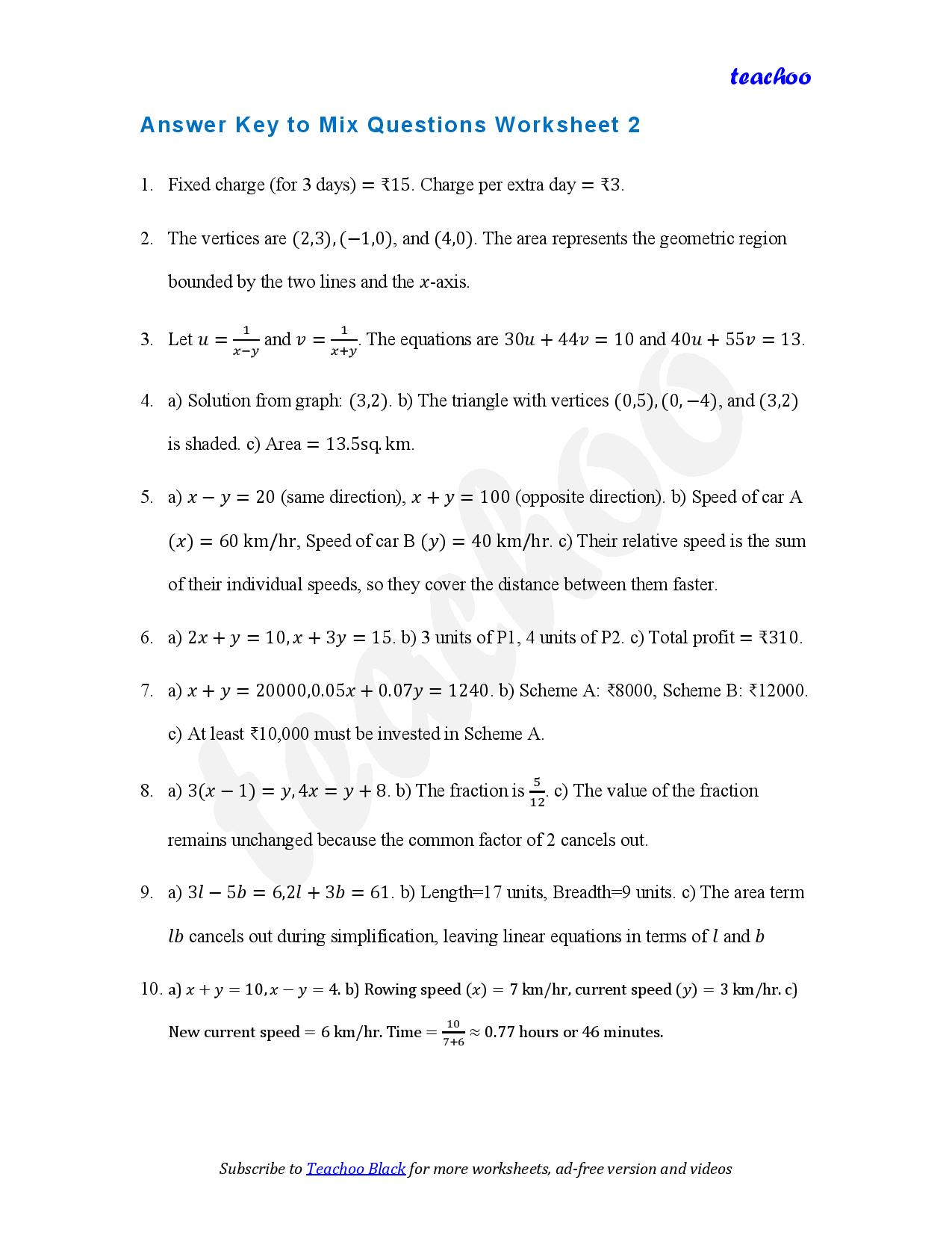 part 6 - Mix Questions - Worksheet 2 - Teachoo Questions - Mix - Serial order wise - Chapter 3 Class 10 Pair of Linear Equations in Two Variables