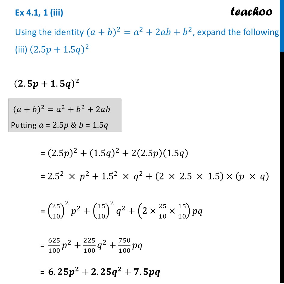 part 3 - Ex 4.1, 1 - Exercise Set 4.1 - Chapter 4 Class 9 - Exploring Algebraic Identities (Ganita Manjari I) - Class 9