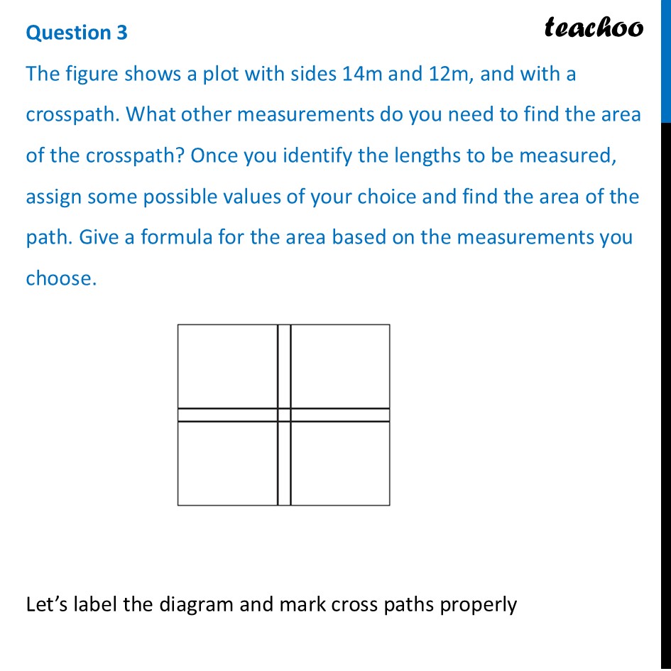 The figure shows a plot with sides 14m and 12m, and with a crosspath - Figure it out - Page 150-152