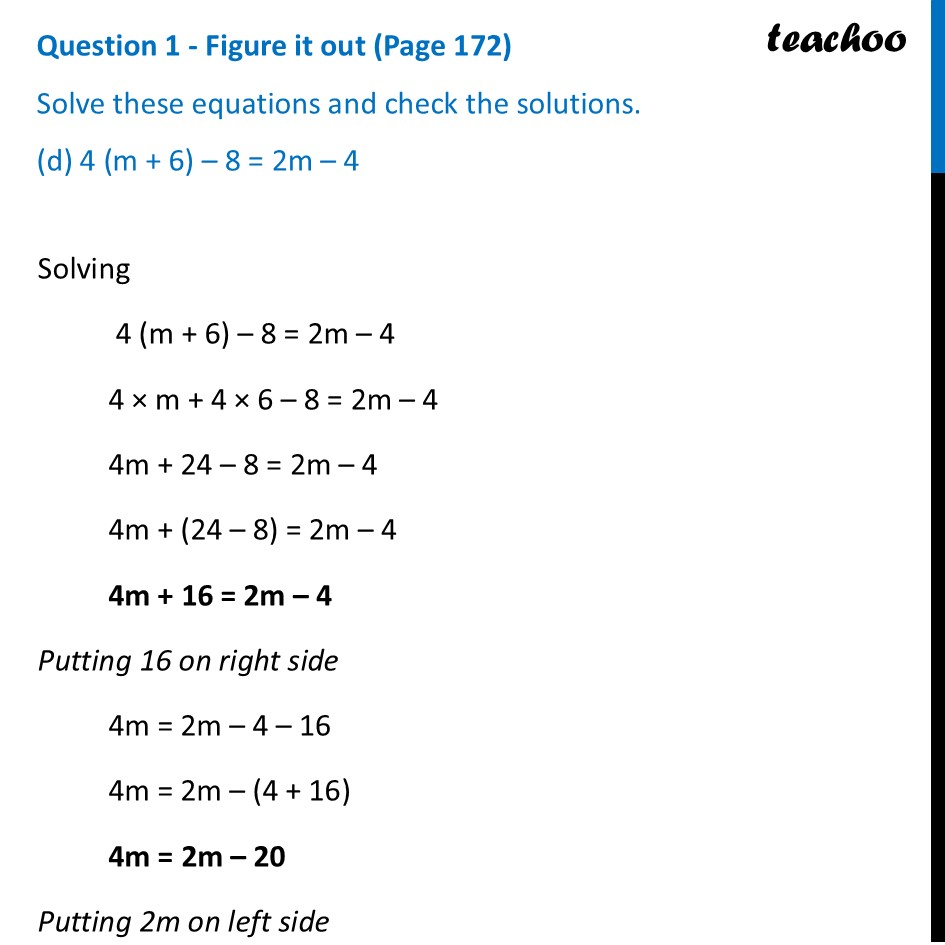 part 7 - Question 1 - Figure it out (Page 172) - Solving Equations - Chapter 7 Class 7 - Finding the Unknown (Ganita Prakash II) - Class 7 (Ganita Prakash 1, 2 & old NCERT)