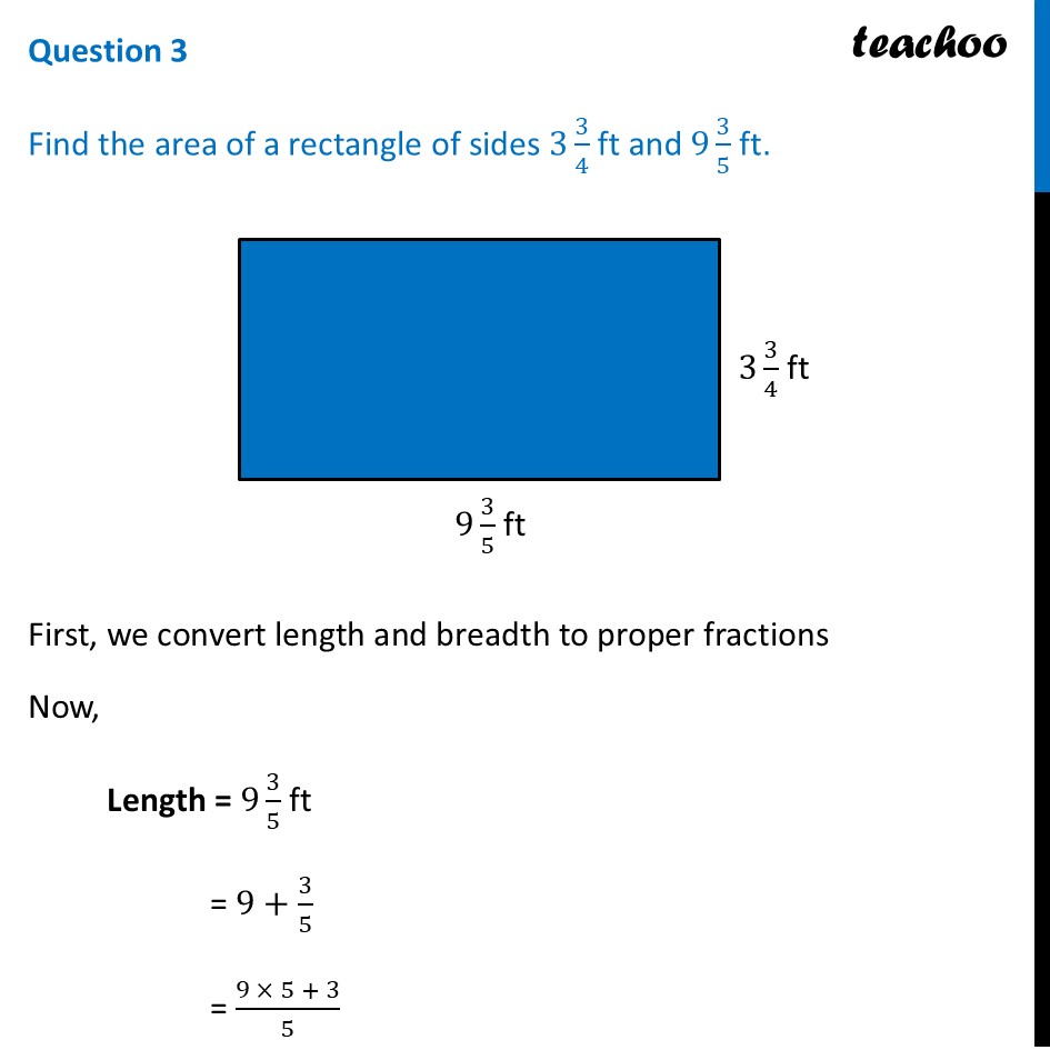 [Class 7] Find the area of a rectangle of sides 3 3/4 ft and 9 3/5 ft - Figure it out - Page 183, 184