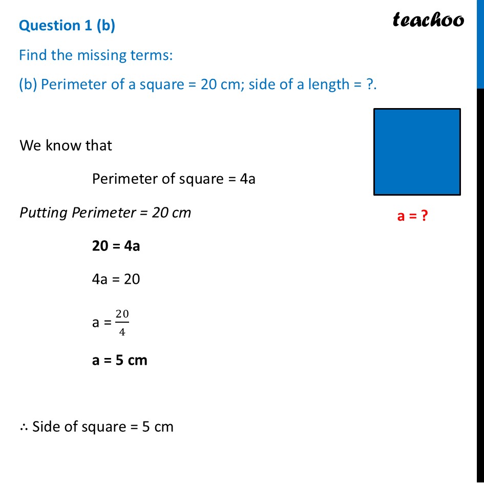 Find the missing terms: (b) Perimeter of a rectangle = 14 cm; breadth - Figure it out - Page 132
