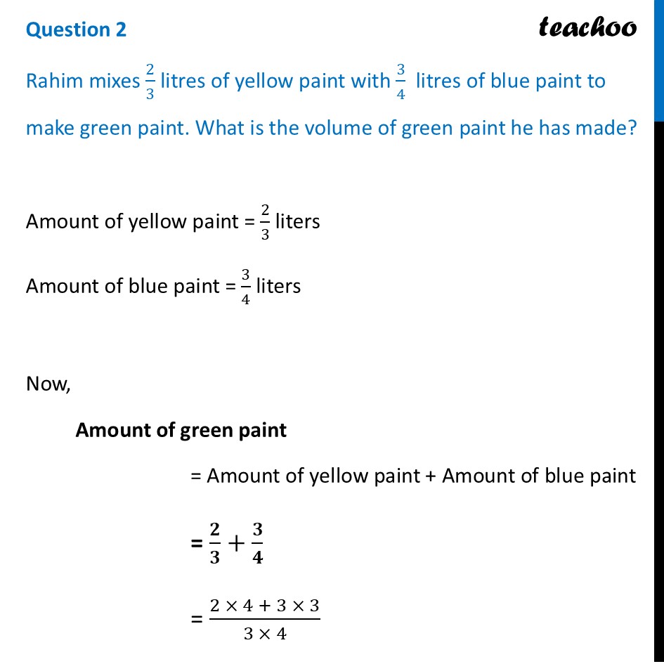 Rahim mixes 2/3 litres of yellow paint with 3/4 litres of blue paint - Figure it out - Page 179