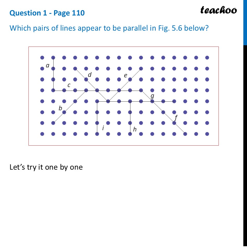Which pairs of lines appear to be parallel in Fig. 5.6 below? - Between lines