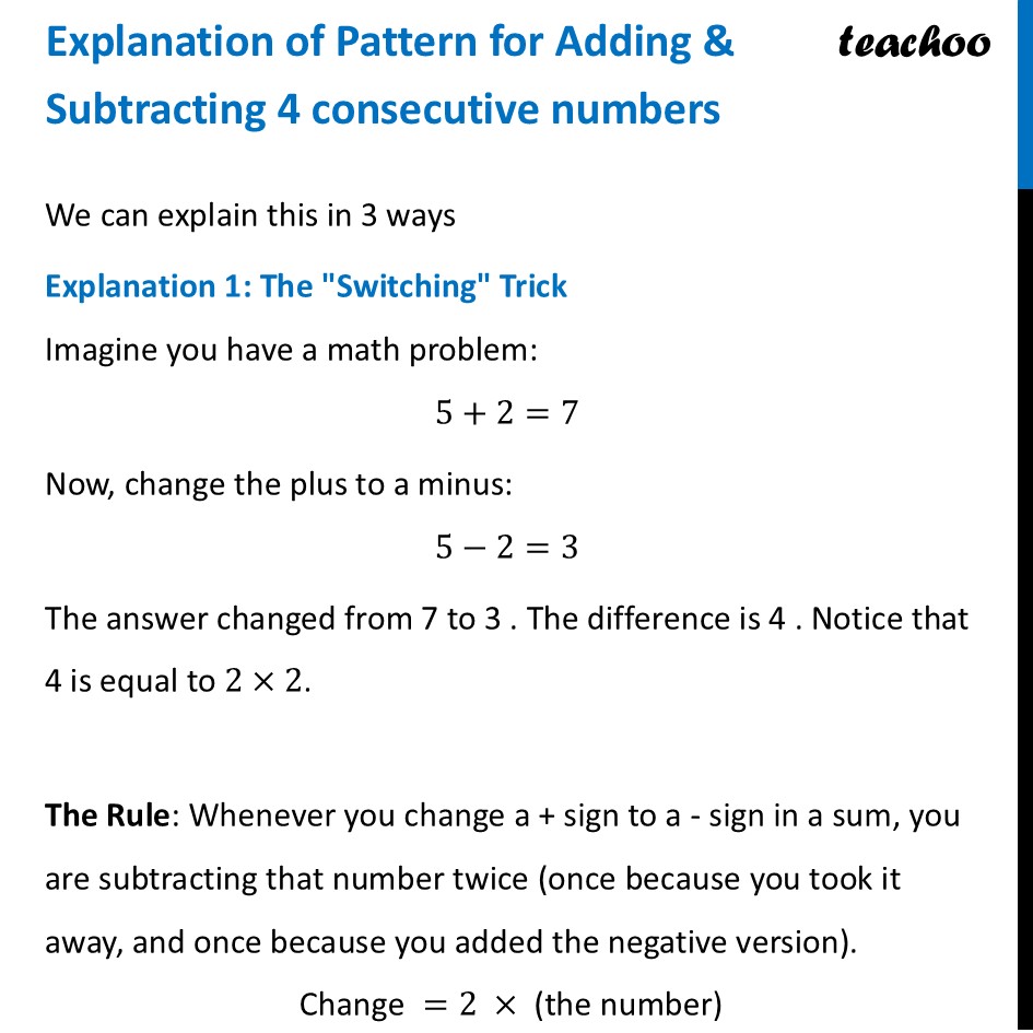 Explanation of Pattern for Adding & Subtracting 4 consecutive numbers - Sum of Consecutive Numbers