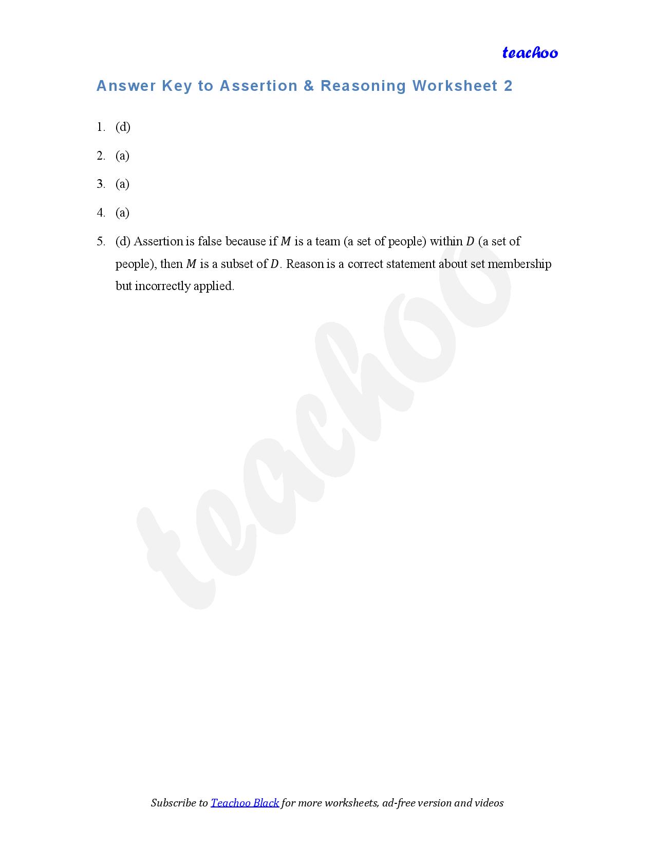 part 4 - Assertion Reasoning - Worksheet 2 - Teachoo Questions - Assertion Reasoning - Serial order wise - Chapter 1 Class 11 Sets