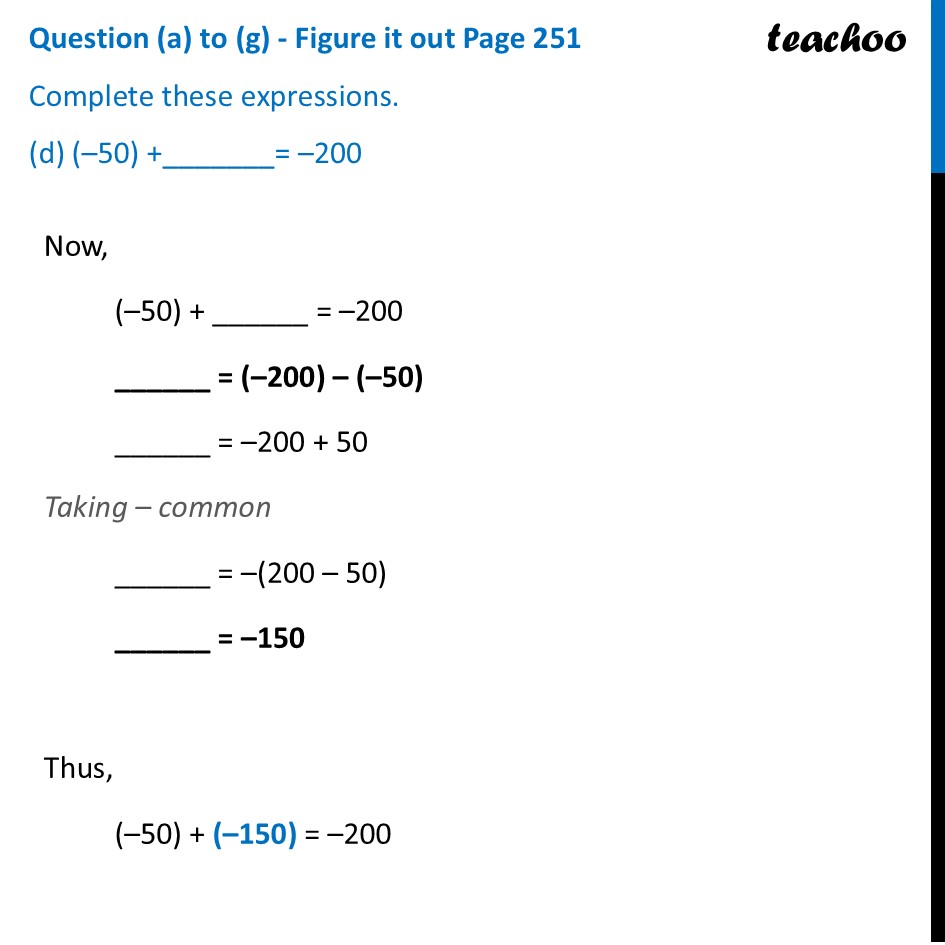 part 4 - Question (a) to (g) - Figure it out Page 251 - Adding and Subtracting Larger Numbers - Chapter 10 Class 6 - The other side of Zero (Ganita Prakash) - Class 6 (Ganita Prakash & Old NCERT)