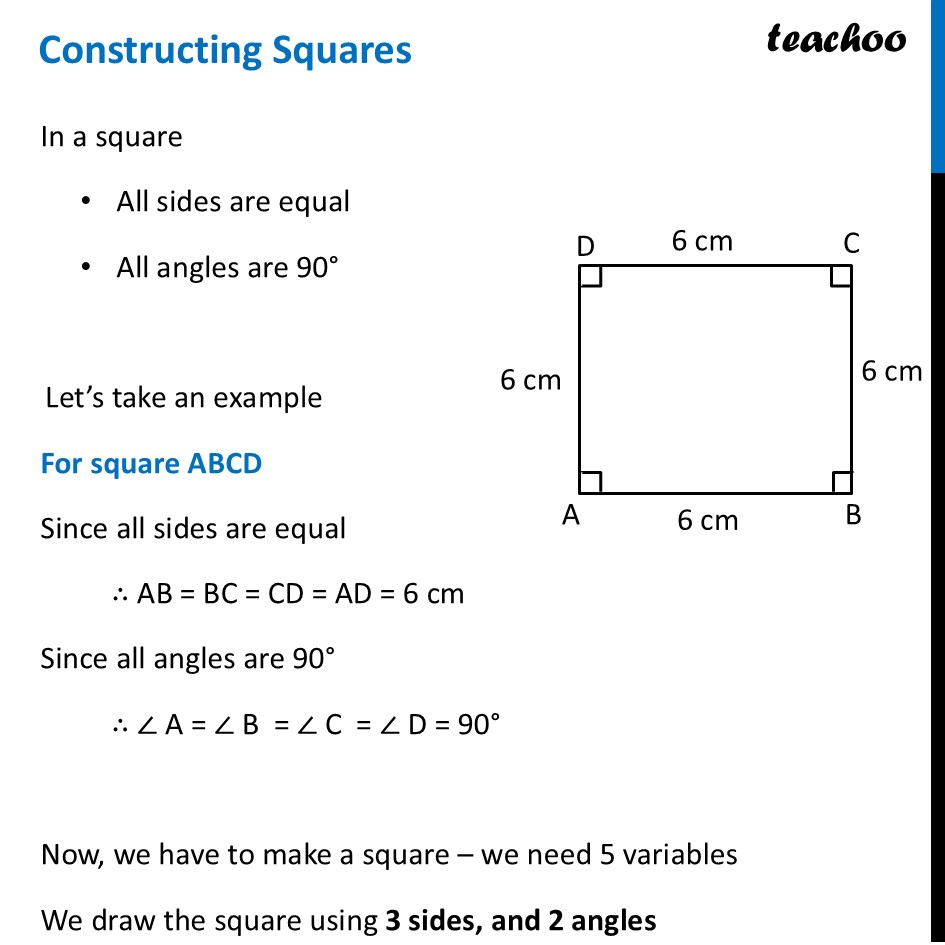 Constructing Squares - Using Protractor, Compass and Ruler - Teachoo - Constructing Squares & Rectangles