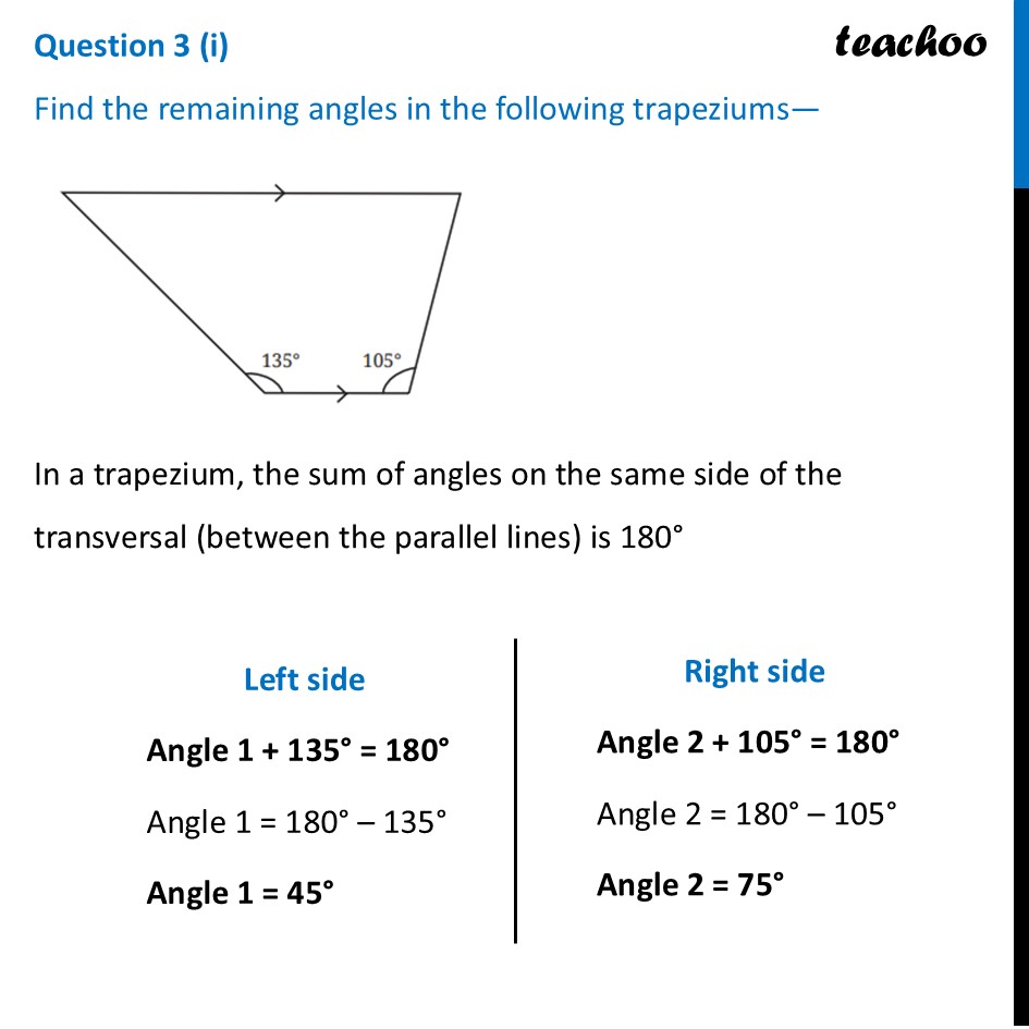 [Quadrilaterals] Find the remaining angles in the following trapeziums - Figure it out - Page 107