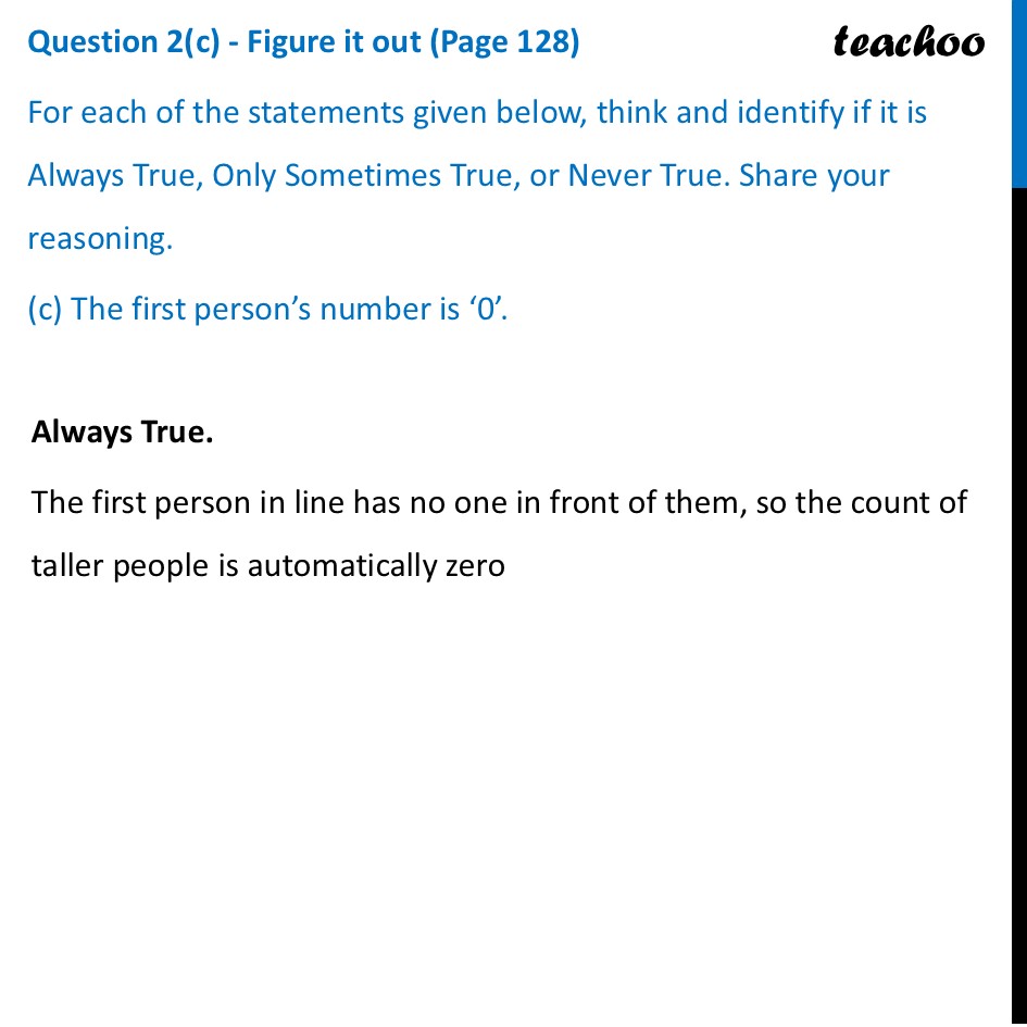 For each of the statements given - (c) The first person’s number is ‘0 - Numbers can Tell us Things, Supercells