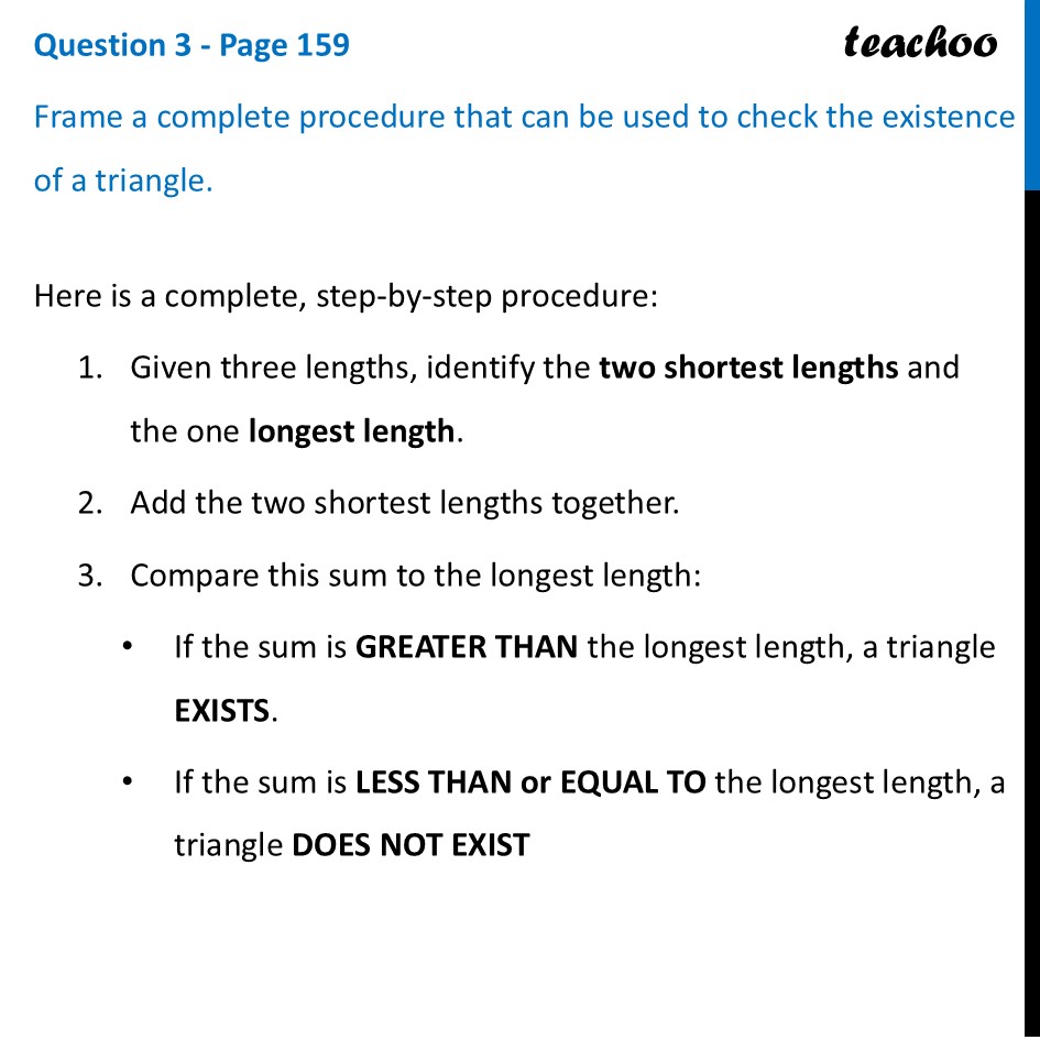 Frame a complete procedure that can be used to check the existence of - Triangle Inequality & Construction of Circles