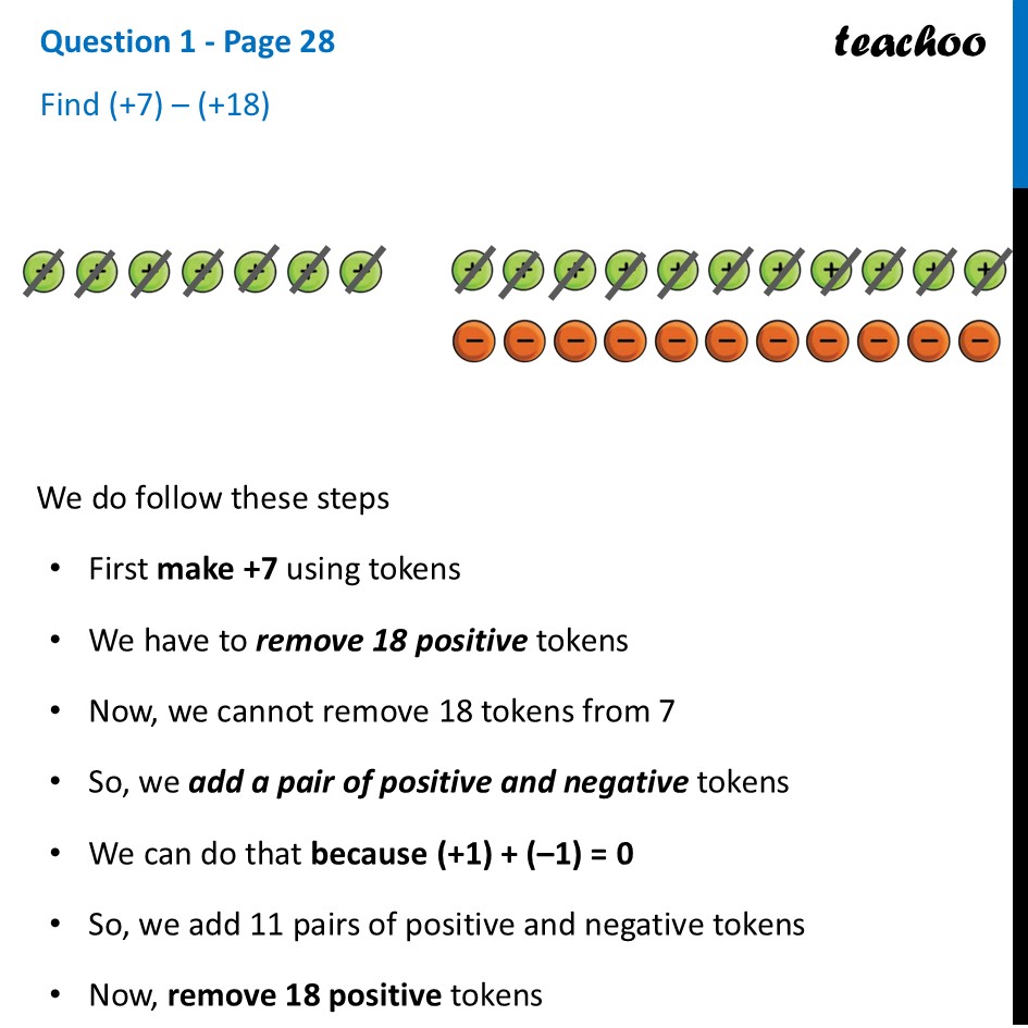 [Maths] Find (+7) – (+18) - Operations With Integers - Class 7 Part 2 - Token Model for Adding and Subtracting Integers