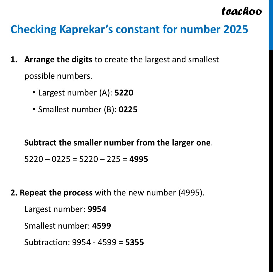 Checking Kaprekar’s Constant for the Number 2025 - Method - Teachoo - The Magic Number of Kaprekar