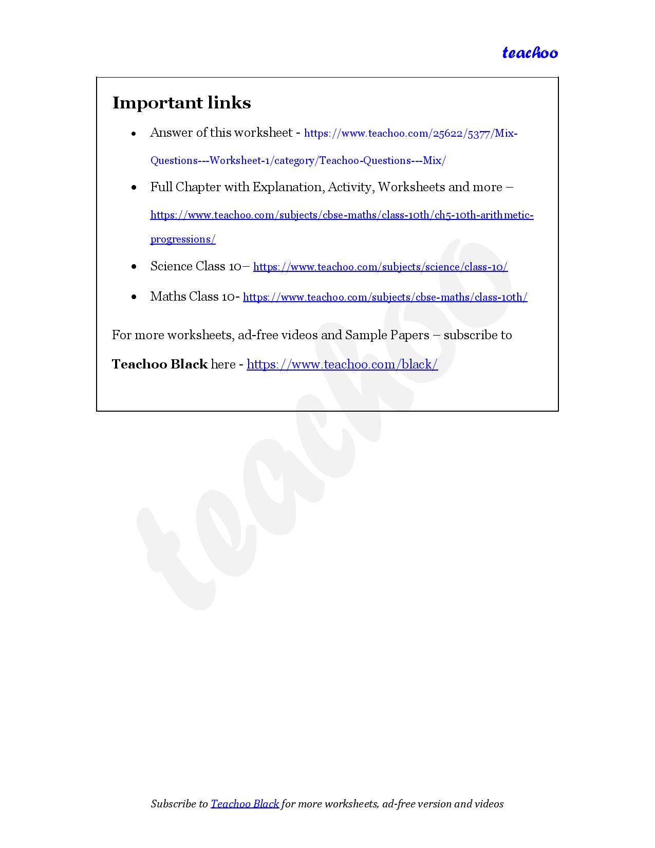 part 4 - Mix Questions - Worksheet 1 - Teachoo Questions - Mix - Serial order wise - Chapter 5 Class 10 Arithmetic Progressions